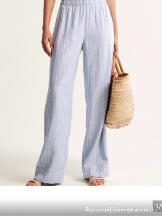 Abercrombie & Fitch Pants - Abercrombie & Fitch Light Blue Pinstripe linen blend pull on pant